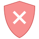 A pink shield icon with a white "X" symbol in the center. The shield has a soft, rounded shape, indicating an error or alert status. The background is transparent.