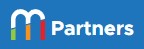 The image shows a logo with the word "Partners" in dark grey against a blue background. Above, three stylized figures or letters in red, green, and blue colors.