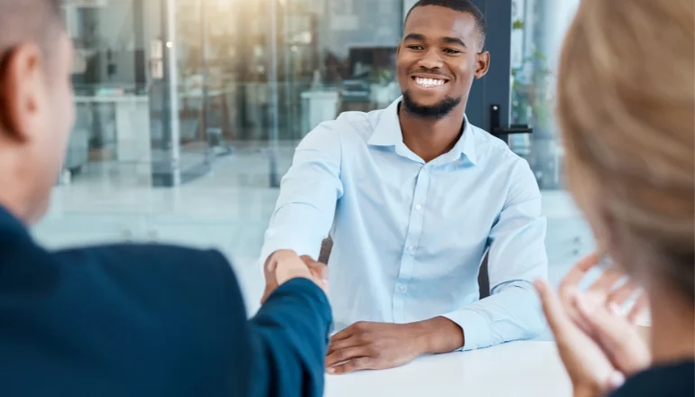 Shaking Hands Interview And Business People Give A Handshake After Hiring A New Company Employee